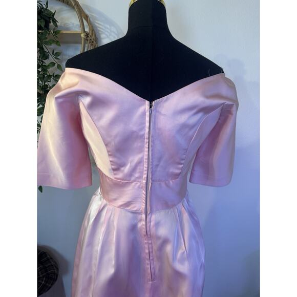 Vintage Pink Lorrie Deb Heavy Satin Dress MCM Coquette Mad Men Balletcore - Picture 7 of 16